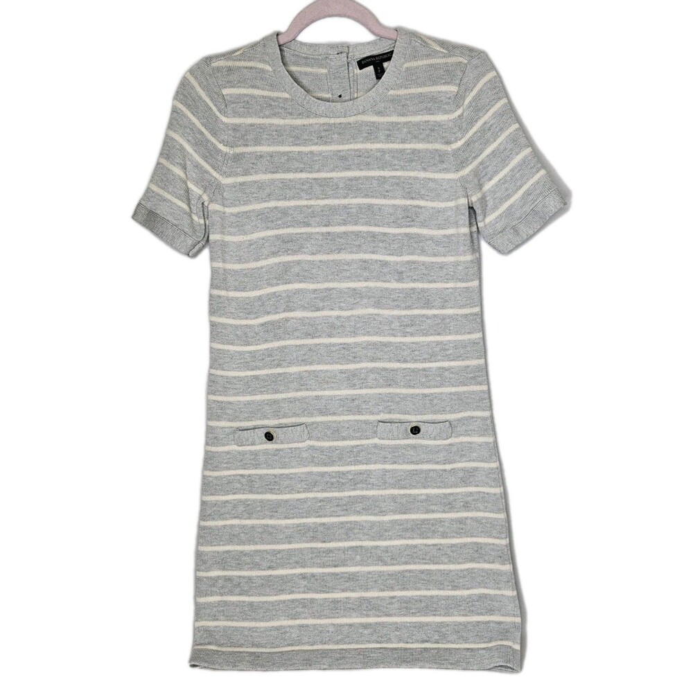 Banana Republic Grey & White Striped Short Sleeve Sweater Dress, Size Small